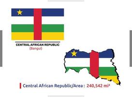 Flagge der Zentralafrikanischen Republik mit ihrer Fläche, Karte und einigen Details Vektordatei, die vollständig editierbar und skalierbar und einfach zu verwenden ist vektor