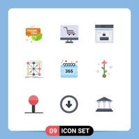 mobil gränssnitt platt Färg uppsättning av 9 piktogram av klunga ramverk börja data hemsida redigerbar vektor design element