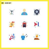 9 användare gränssnitt platt Färg packa av modern tecken och symboler av sommar investering mänsklig dollar tillbaka redigerbar vektor design element