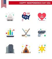 Stock Vector Icon Pack von American Day 9 Line Zeichen und Symbolen für Sport Hokey Heart Light Candle editierbare Usa Day Vector Design Elemente