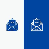 Anzeige Werbung E-Mail Brief Postzeile und Glyphe festes Symbol blaues Banner Zeile und Glyphe festes Symbol blaues Banner vektor