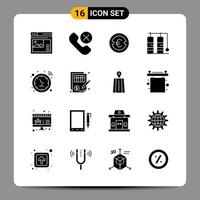 16 schwarze Icon-Pack-Glyphen-Symbole Zeichen für ansprechende Designs auf weißem Hintergrund 16 Icons gesetzt vektor