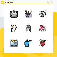 9 gefülltes flaches Farbkonzept für mobile Websites und Apps Checkliste Human Bulb Mind Idea editierbare Vektordesign-Elemente vektor