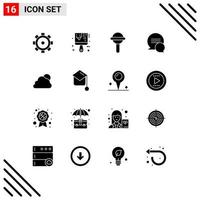 uppsättning av 16 modern ui ikoner symboler tecken för molnig moln skallra himmel konversation redigerbar vektor design element