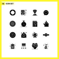 16 solides Glyphenpaket der Benutzeroberfläche mit modernen Zeichen und Symbolen von bearbeitbaren Vektordesign-Elementen für Sport-Zitronenspiel-Essensgetränke vektor