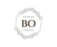 bo initialen brief hochzeitsmonogramm logos sammlung, handgezeichnete moderne minimalistische und florale vorlagen für einladungskarten, save the date, elegante identität für restaurant, boutique, café im vektor