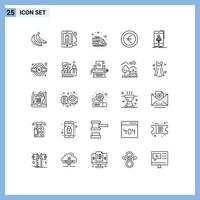 Linienpaket mit 25 universellen Symbolen für das Startzeichen des Telefonstartzugs für Gaming-Zeichen editierbare Vektordesign-Elemente vektor