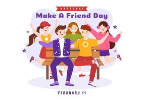 nationell göra en vän dag till träffa någon och en ny vänskap i platt tecknad serie hand dragen mallar illustration vektor