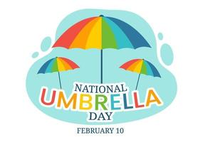 nationale feier des regenschirmtages am 10. februar, um uns vor regen und sonne in einer handgezeichneten schablonenillustration der flachen karikatur zu schützen vektor