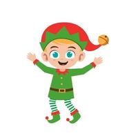 Lycklig söt liten pojke bär grön älva jul kostym vektor illustration