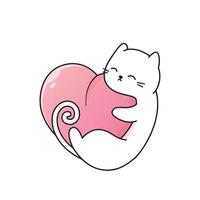 söt katt med stort rosa hjärta vektor