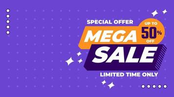 Mega-Sale-Banner-Design mit flachem Retro-Stil, trendigem, farbenfrohem Hintergrund für Medienwerbung, Social-Media-Post und Web-Banner vektor