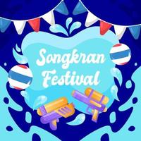 songkran thailand festival bunt quadratisch social media banner wasserspritzer design tropischer hintergrund vorlagendesign vektor