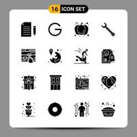 16 schwarze Icon-Pack-Glyphen-Symbole Zeichen für ansprechende Designs auf weißem Hintergrund 16 Icons gesetzt vektor