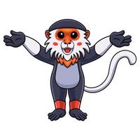 niedlicher Douc-Affen-Cartoon mit rotem Schaft, der die Hände anhebt vektor