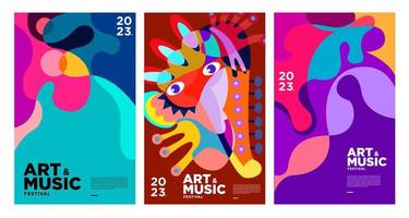 sommerliches buntes kunst- und musikfestivalplakat und cover-vorlage 2023 vektor