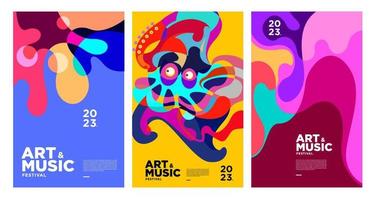 sommerliches buntes kunst- und musikfestivalplakat und cover-vorlage 2023 vektor
