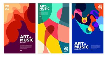 sommerliches buntes kunst- und musikfestivalplakat und cover-vorlage 2023 vektor