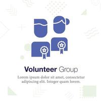 freiwillige menschen, gruppe, abzeichen, bandvektorsymbolillustration vektor