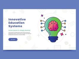 Innovation Landing Page Template im Zusammenhang mit Schulbildung und Lernen, Glühbirnen- und Gehirn-Ideen-Hintergrund vektor