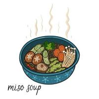 Tasse Miso-Suppe isolieren auf weißem Hintergrund. Vektorgrafiken. vektor