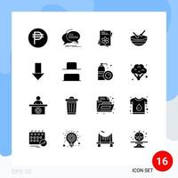 Gruppe von 16 soliden Glyphenzeichen und Symbolen für Pfeil, irisches Gesprächsinstrument, Feder, editierbare Vektordesign-Elemente vektor