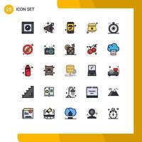 Gruppe von 25 modernen, gefüllten Linien-Flachfarben, die für die Brandnavigation mobile App-Richtungsstern-editierbare Vektordesign-Elemente eingestellt sind vektor
