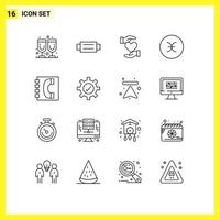 Stock Vector Icon Pack mit 16 Linienzeichen und Symbolen für Kommunikationssymbole geben Symbolik Fische editierbare Vektordesign-Elemente