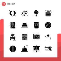 Packung mit 16 universellen Glyphensymbolen für Printmedien auf weißem Hintergrund vektor