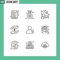 Stock Vector Icon Pack mit 9 Zeilen Zeichen und Symbolen für Chart User Star neues Geld editierbare Vektordesign-Elemente