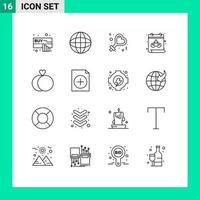 Gliederungspackung mit 16 universellen Symbolen für Dokumente, Hochzeitszeichen, Ringe, Datum, editierbare Vektordesign-Elemente vektor