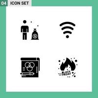 Stock Vector Icon Pack mit 4 Zeilen Zeichen und Symbolen für Business Pen Wifi Farbe Freitag editierbare Vektordesign-Elemente