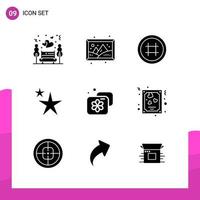 Glyphen-Icon-Set-Paket mit 9 soliden Icons isoliert auf weißem Hintergrund für reaktionsschnelles Website-Design, Druck und mobile Anwendungen vektor