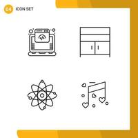 Aktienvektor-Icon-Pack mit 4 Zeilenzeichen und Symbolen für bearbeitbare Vektordesign-Elemente für Cloud-Nuklear-Online-Möbelchemie vektor
