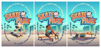 Skatepark-Poster mit Jungen, der auf Skateboard reitet vektor