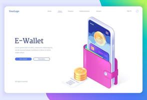 e-plånbok isometrisk landning sida, kontantlös betalning vektor