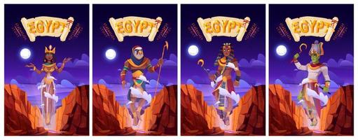 Karikatur poster ägyptische Götter Ra, Horus, Pharao vektor