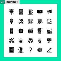 Packung mit 25 Solid-Style-Icon-Sets Glyph-Symbole für den Druck kreativer Zeichen isoliert auf weißem Hintergrund 25 Icon-Set vektor