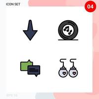 uppsättning av 4 modern ui ikoner symboler tecken för pil meddelande musikalisk låt Tillbehör redigerbar vektor design element