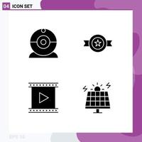 Stock Vector Icon Pack mit 4 Zeilenzeichen und Symbolen für die Cam Film Award Star Production editierbare Vektordesign-Elemente