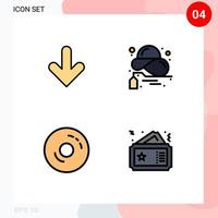 Gruppe von 4 gefüllten flachen Farben Zeichen und Symbole für Pfeil Bagels Download Dame Hut Donuts editierbare Vektordesign-Elemente vektor