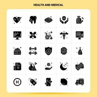 fast 25 hälsa och medicinsk ikon uppsättning vektor glyf stil design svart ikoner uppsättning webb och mobil företag idéer design vektor illustration