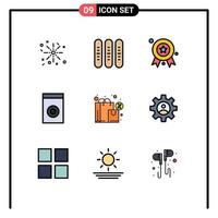 9 Benutzeroberfläche Filledline Flat Color Pack moderner Zeichen und Symbole der Einkaufstasche Award Washer Appliances editierbare Vektordesign-Elemente vektor