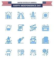 Packung mit 16 usa-Unabhängigkeitstag-Feier-Blues-Zeichen und 4. Juli-Symbolen wie Party-Star-USA-Militärtopf editierbare usa-Tag-Vektordesign-Elemente vektor