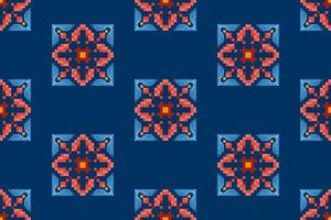 ikat ethnisches nahtloses musterdekorationsdesign. aztekischer stoffteppich boho mandalas textildekor tapete. Stammes-Eingeborenen-Motiv verziert traditionellen Stickerei-Vektor-Hintergrund-Pixel-Stil vektor