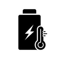 eco batteri med termometer silhuett ikon. eco förnybar ackumulator kall eller värma temperatur glyf piktogram. återvinna elektrisk grön energi symbol. isolerat vektor illustration.