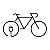 Symbol für elektrische Fahrradlinie. grüne stromenergie ökologisches fahrradumrisssymbol. Elektroenergie-Öko-Fahrrad mit linearem Piktogramm des Ladesteckers. editierbarer Strich. isolierte Vektorillustration. vektor