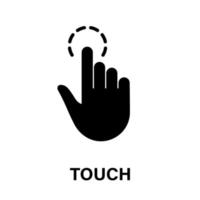 Rör gest, hand markören för dator mus silhuett ikon. klick Tryck dubbel- kran Rör slägga punkt på cyberrymden hemsida tecken. pekare finger svart glyf piktogram. isolerat vektor illustration.