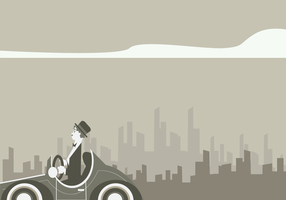 Charlie Chaplin Driving Classic Car Vector