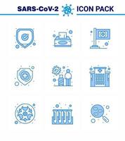 covid19 ikon uppsättning för infographic 9 blå packa sådan som överföring infektion bistånd skydda sjukvård viral coronavirus 2019 nov sjukdom vektor design element